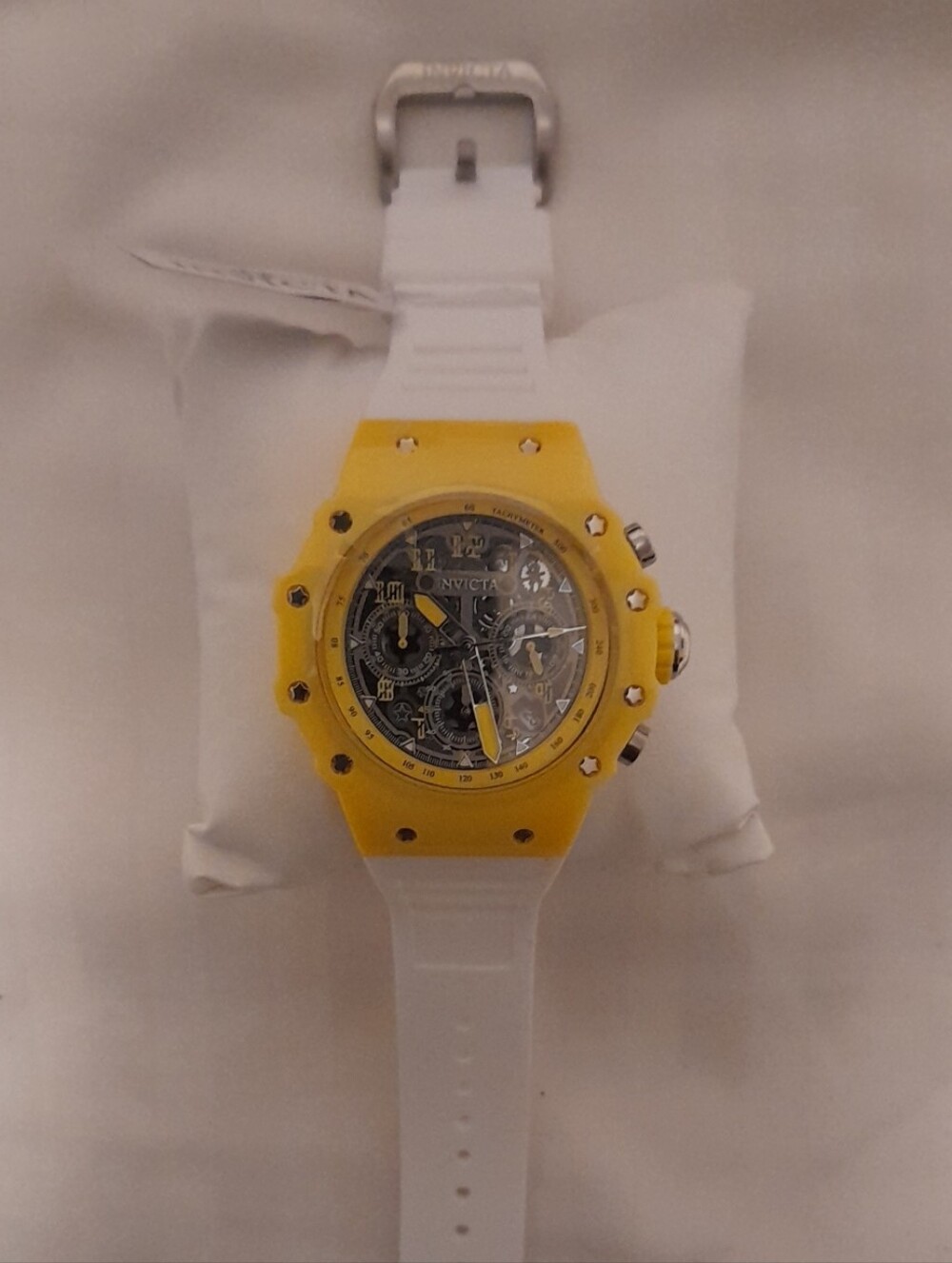 Invicta Yellow and White Chronograph Watch with Skeleton Dial